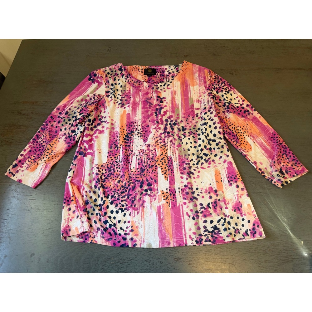 JM Collection Petite Pink Abstract Animal Print 3/4 Sleeve Blouse PM